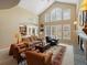 Spacious living room features vaulted ceilings, large windows, and a cozy fireplace, perfect for relaxing and entertaining at 5700 S Benton Cir, Littleton, CO 80123