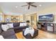 Open-concept living room that flows into the kitchen features ample space for entertaining guests and relaxation at 3001 White Oak Trl, Highlands Ranch, CO 80129