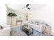 Comfortable living room with sofa, chair, leafy plant, and a bright window at 1361 W Custer Pl, Denver, CO 80223