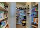 Walk-in pantry with organized shelving providing ample storage space for groceries and kitchen essentials at 5837 High Timber Cir, Castle Rock, CO 80104