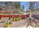 Backyard patio with seating, a dining table, privacy fence and a rock floor at 23626 Genesee Village Rd, Golden, CO 80401