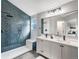 Stylish bathroom with dual vanity and walk-in shower at 12018 Hudson Ct, Thornton, CO 80241