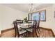 Cozy dining room with a chandelier and a large window showcasing outdoor views at 5475 W Ottawa Ave, Littleton, CO 80128