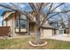 Exterior elevation of a beige two-story home with large bare tree in the front yard at 1296 Ascot Ave, Highlands Ranch, CO 80126