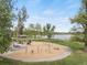 A well-maintained playground with swings and slides, surrounded by lush greenery and a tranquil lake at 4712 Perry St, Denver, CO 80212