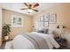 Bedroom featuring neutral walls, a ceiling fan and curated art at 94 Spring Ln, Boulder, CO 80302