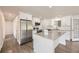 Modern kitchen boasts white cabinetry, stainless steel appliances, an island and hardwood floors at 1926 S Yates St, Denver, CO 80219