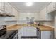 Kitchen with modern appliances, butcher block countertops and subway tile backsplash at 13977 E Bails Pl, Aurora, CO 80012