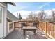 Outdoor deck with a table and chairs overlooking a neighborhood view at 2565 Pierce St, Lakewood, CO 80214