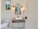 Powder room featuring a floating sink with wood details and modern fixtures at 2821 E Cedar Ave # 14, Denver, CO 80209