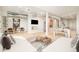 Bright living area with modern decor, exposed ductwork, hardwood floors, stylish furniture, and eye-catching art pieces at 3198 Blake St # 402, Denver, CO 80205