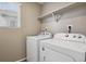 Laundry room with washer, dryer, and shelving at 6792 Longpark Dr, Parker, CO 80138