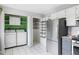 Laundry room features a washer, dryer, modern shelving and stainless steel refrigerator at 5190 E Asbury Ave, Denver, CO 80222