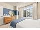 Stylish bedroom featuring a blue accent wall and large windows with city views at 20 Wilcox # 421, Castle Rock, CO 80104