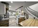 Bright kitchen featuring a center island, pendant lighting, white cabinetry, and modern appliances at 2161 Elmwood St, Berthoud, CO 80513