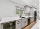 Bright kitchen with stainless steel appliances, white countertops, and gray cabinets at 1333 W Peakview Ave, Littleton, CO 80120