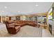 Large living room featuring fireplace, large windows with a view, and leather furniture at 4 White Fir Ct, Littleton, CO 80127