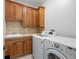Bright laundry room features tile floors, a utility sink, and appliances at 4364 Chateau Ridge Ln, Castle Rock, CO 80108