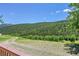 Expansive backyard with lush greenery and mature trees against a backdrop of rolling hills and blue skies at 153 Gold Run Trl, Idaho Springs, CO 80452