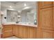 Bathroom featuring a single sink vanity with wood cabinets, large mirror, and a separate toilet and shower area at 153 Gold Run Trl, Idaho Springs, CO 80452