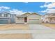 The charming home with neutral-colored siding and stone accents features a covered front porch at 20590 E 58Th Ave, Aurora, CO 80019