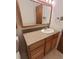 Bathroom featuring an oak vanity with ample storage, a large mirror, and functional towel racks at 755 S Clinton St # 1B, Denver, CO 80247
