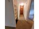 Hallway view with closet shelving, neutral carpet, and front door at 755 S Clinton St # 1B, Denver, CO 80247