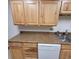 Kitchen featuring light wood cabinets and speckled countertops, complete with a stainless steel sink at 755 S Clinton St # 1B, Denver, CO 80247