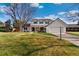 Traditional two-story home with white siding, black shutters, and a spacious front yard at 10385 E Ida Ave, Greenwood Village, CO 80111