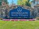 Stonegate North Villages entrance sign with colorful flowers and green grass at 9377 Longstone Dr, Parker, CO 80134