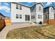 Backyard view of a modern two-story home with gray siding, a small lawn, and a gravel area for landscaping at 27798 E 7Th Pl, Aurora, CO 80018