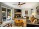 Comfortable living room with fireplace, TV, stylish seating, and bright natural light at 7256 S Broadway, Centennial, CO 80122