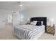 Bright bedroom with large bed, ceiling fan, and ensuite bathroom with glass shower at 22935 E River Chase Way, Parker, CO 80138