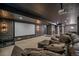 Entertainment room in basement featuring a large screen, leather seating, and recessed lighting at 14589 Hagus Pl, Parker, CO 80134