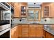 Close up of kitchen cabinets, granite countertops, and stainless steel appliances at 8291 S Krameria Way, Centennial, CO 80112