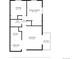 Floor plan featuring the kitchen, dining area, living room, balcony, bedroom, primary bedroom, and bathroom at 10211 Ura Ln # 1-202, Thornton, CO 80260