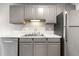 Updated kitchen featuring gray cabinets, stainless steel appliances, and sleek countertops at 10211 Ura Ln # 1-202, Thornton, CO 80260