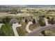 Overhead view of a neighborhood showcasing well-placed homes and landscaped yards against mountain scenery at 937 Caribou Dr, Monument, CO 80132