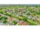 Aerial view of a well-located home nestled in a vibrant community with lush greenery and a nearby school at 5577 Jasper St, Denver, CO 80239