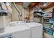 Laundry room features a washer, a dryer, shelving, and open ceilings at 6085 S Parfet St, Littleton, CO 80127