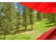 Scenic view of lush greenery and trees from the deck, offering a tranquil outdoor experience at 28065 Camel Heights Cir, Evergreen, CO 80439