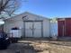 Exterior of shed with Bronco logo on the roof at 7486 Patrick St, Fort Lupton, CO 80621