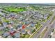Wide aerial view of the neighborhood, showing houses, and streets at 5131 Andes St, Denver, CO 80249