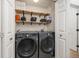 Efficient laundry room with floating shelves and modern washer and dryer units, maximizing space and convenience at 1495 Zamia Ave # 3, Boulder, CO 80304