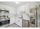 Bright kitchen with stainless steel appliances, white cabinetry, and modern finishes at 4624 S Lincoln St, Englewood, CO 80113