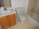 Bathroom with a toilet, bathtub, and vanity at 11226 Rodeo Cir, Parker, CO 80138