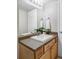 Bathroom vanity with a mirror and decorative plant; features a neutral color scheme and a granite countertop at 9725 E Harvard Ave # 434, Denver, CO 80231