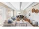 Bright living room featuring modern decor, exposed beams and seamless flow to the dining area at 9725 E Harvard Ave # 434, Denver, CO 80231