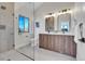 Bathroom featuring a glass enclosed shower, a vanity, and a toilet at 4101 S Lincoln St, Englewood, CO 80113