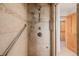 Modern bathroom with dual shower head, grab bars and tiled walls at 1764 Mesa Ridge Ln, Castle Rock, CO 80108
